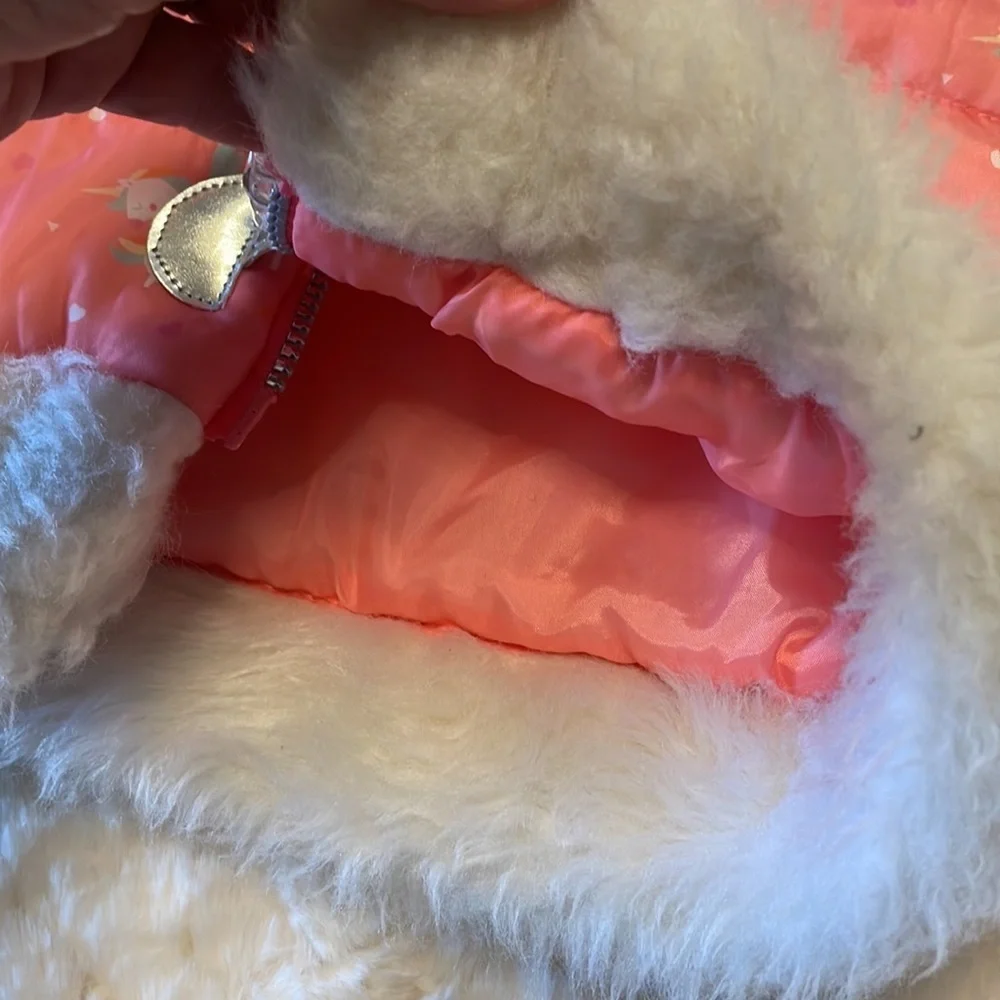 LITTLE LASS unicorn hooded puffer vest toddler girls faux fur trim zipped 3T